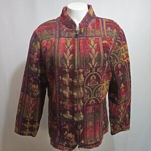 Coldwater Creek Tapestry Jacket Womens Petite Size Medium Jacquard Fleur De Lis